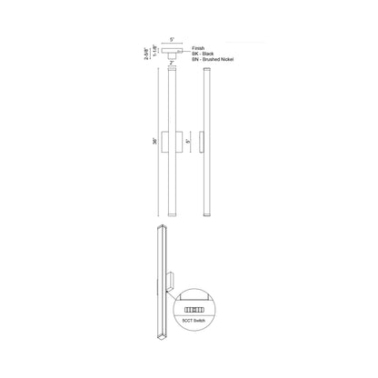 Geri LED Bath Wall Light - line drawing.