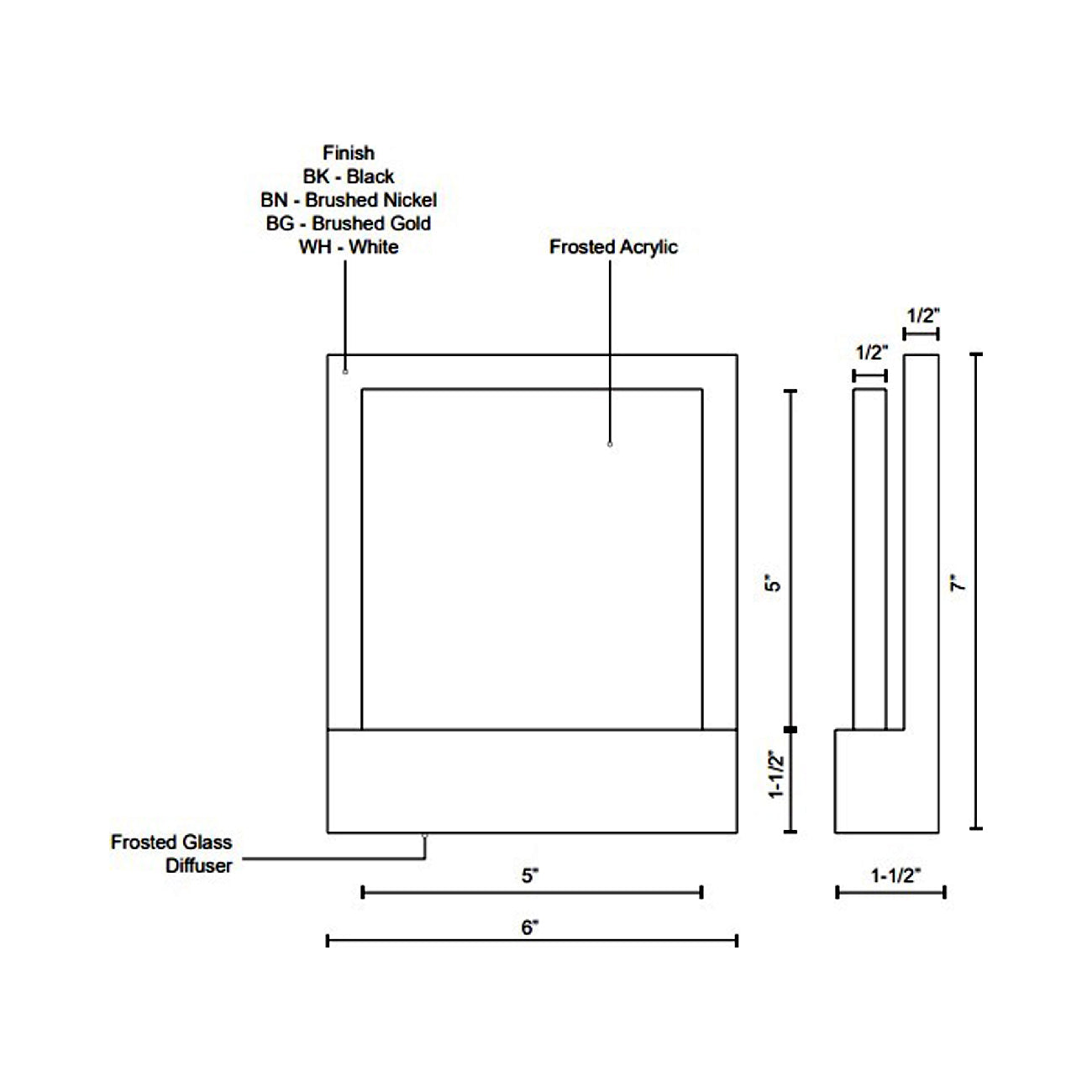 Guide LED Wall Light - line drawing.