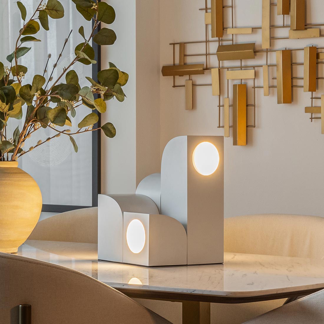 Gypsum LED Table Lamp in living room.