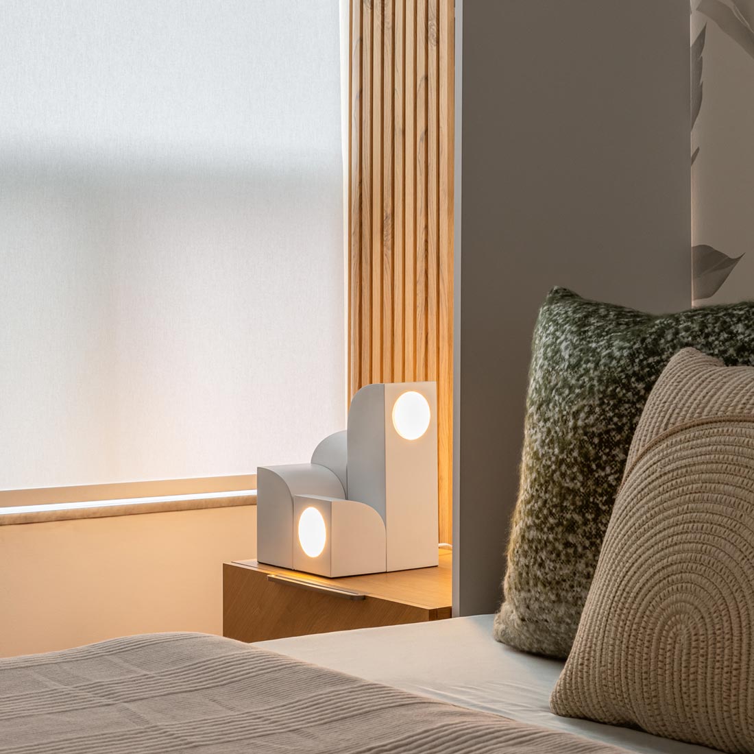 Gypsum LED Table Lamp in bedroom.