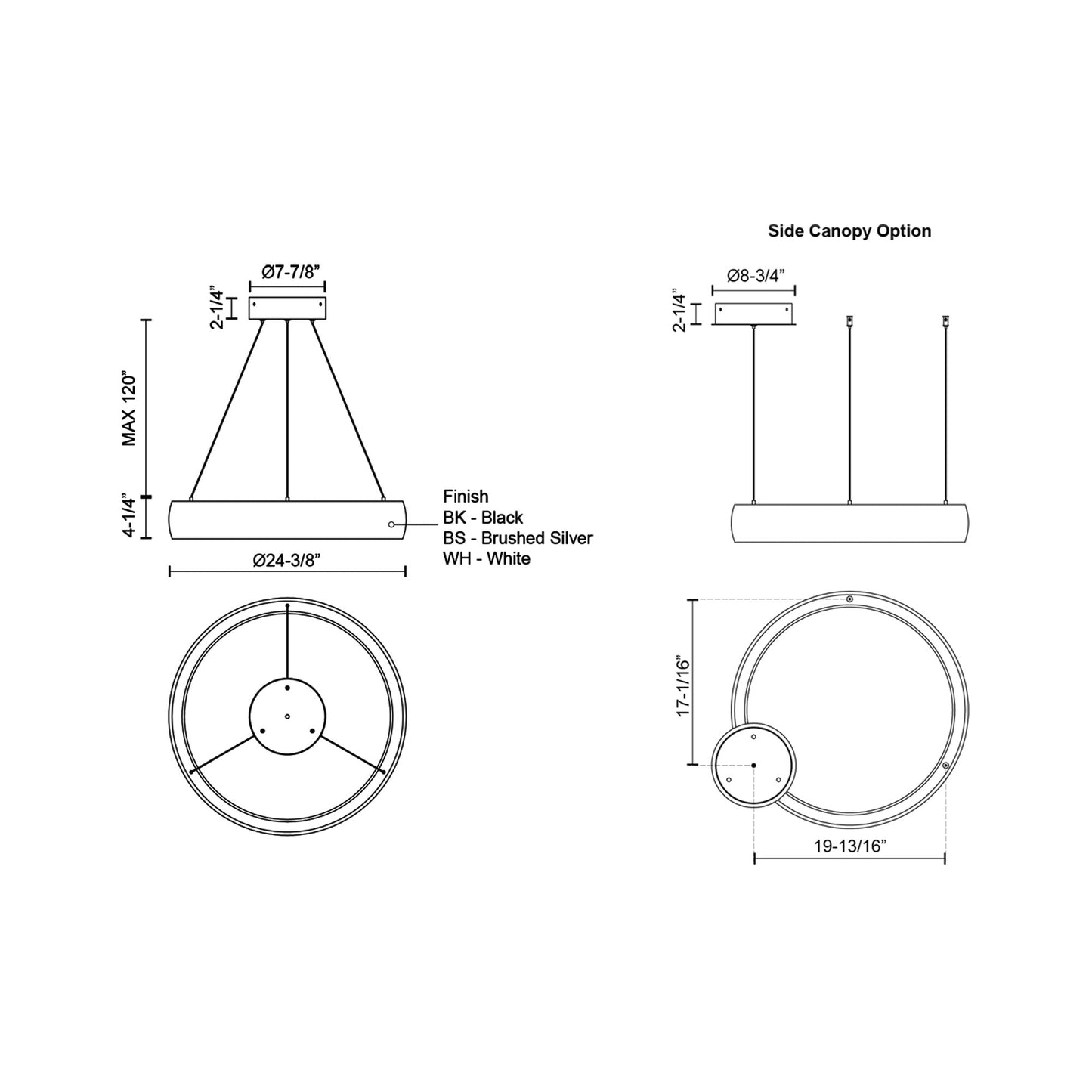 Halo LED Pendant Light - line drawing.