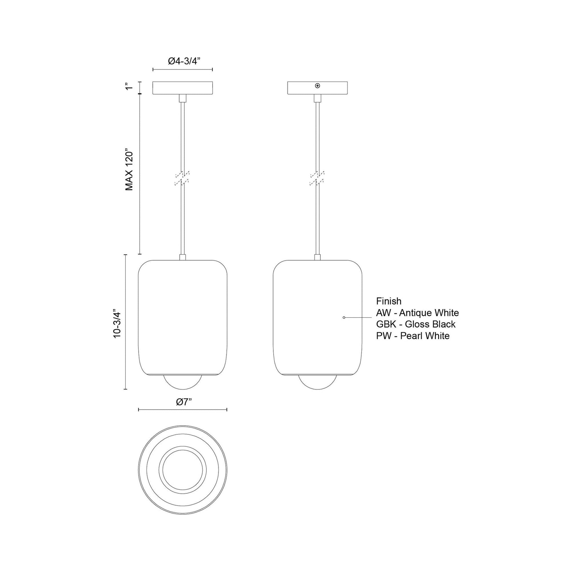 Hayden LED Pendant Light - line drawing.