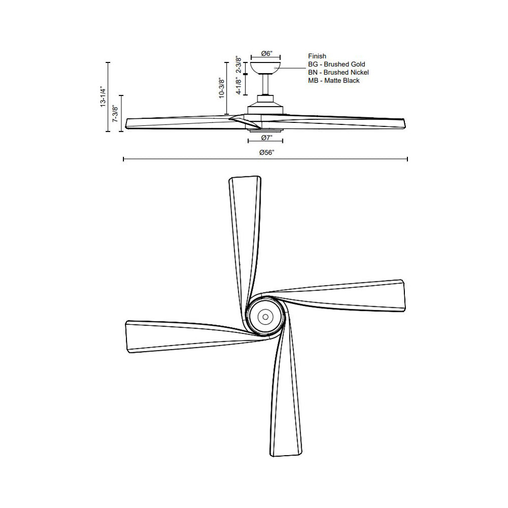 Horizon LED Ceiling Fan - line drawing.