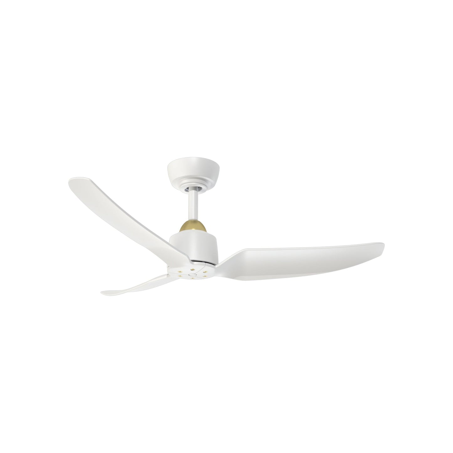 Hugo Outdoor Ceiling Fan in Brushed Gold/Matte White (42-Inch/Light Kit Not Included).