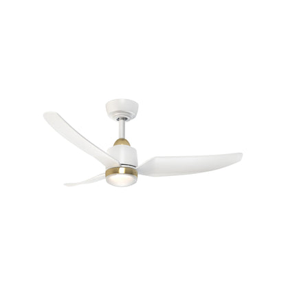 Hugo Outdoor Ceiling Fan in Brushed Gold/Matte White (42-Inch/Light Kit Included).