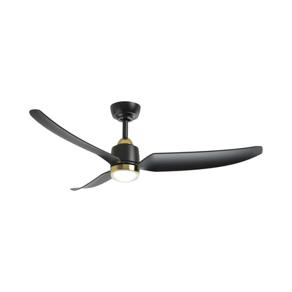 Hugo Outdoor Ceiling Fan in Brushed Gold/Matte Black (52-Inch/Light Kit Included).