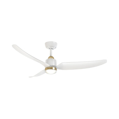 Hugo Outdoor Ceiling Fan in Brushed Gold/Matte White (52-Inch/Light Kit Included).