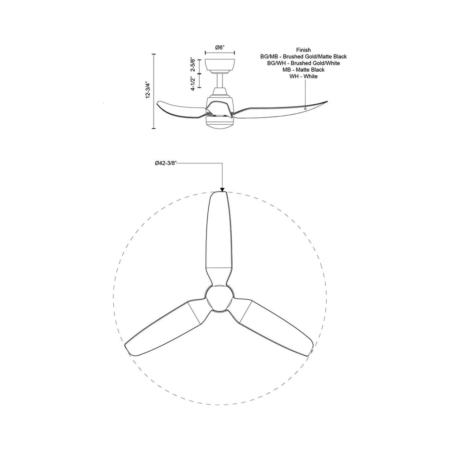 Hugo Outdoor Ceiling Fan - line drawing.