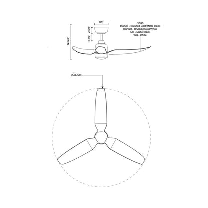 Hugo Outdoor Ceiling Fan - line drawing.