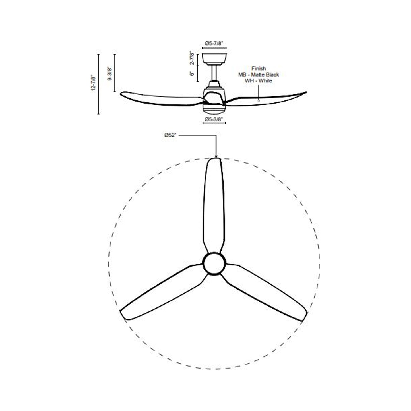 Hugo Outdoor Ceiling Fan - line drawing.