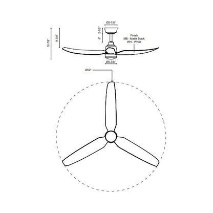 Hugo Outdoor Ceiling Fan - line drawing.