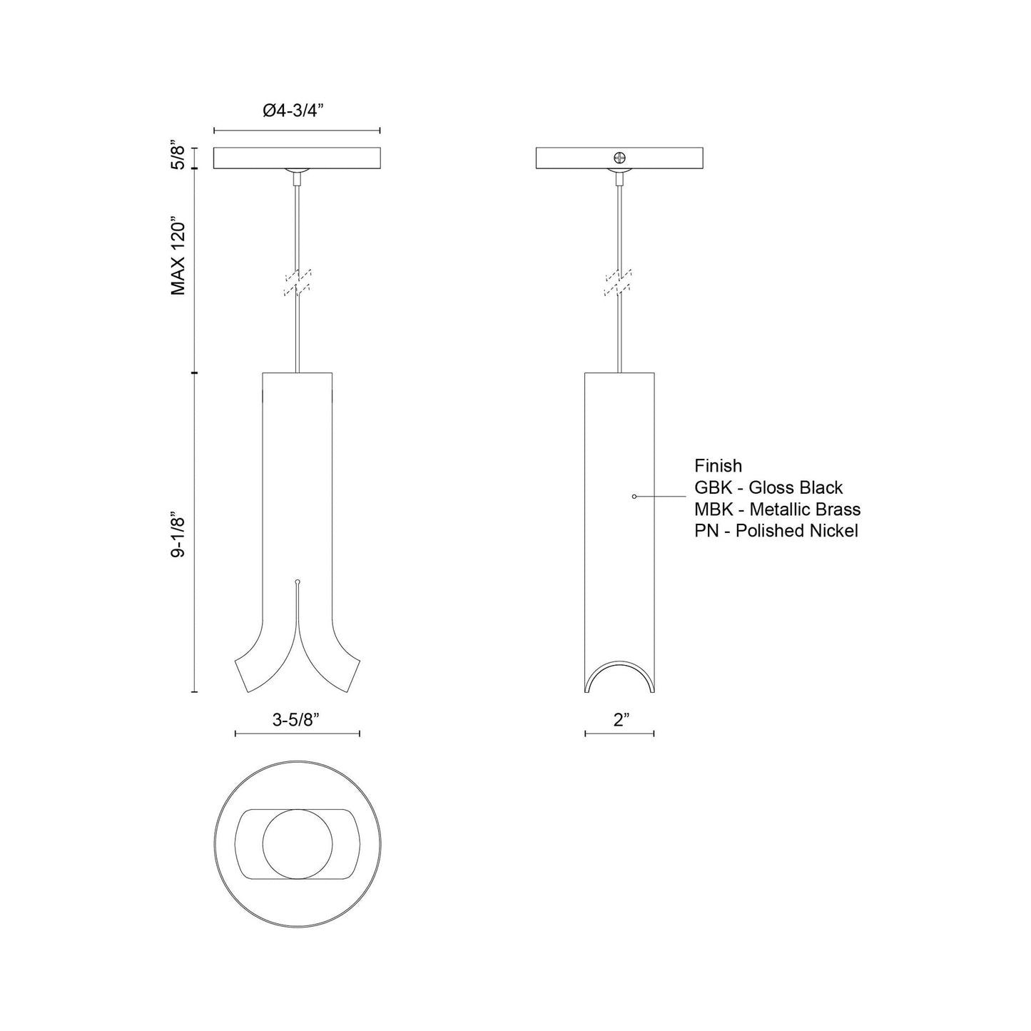 Husk LED Pendant Light - line drawing.
