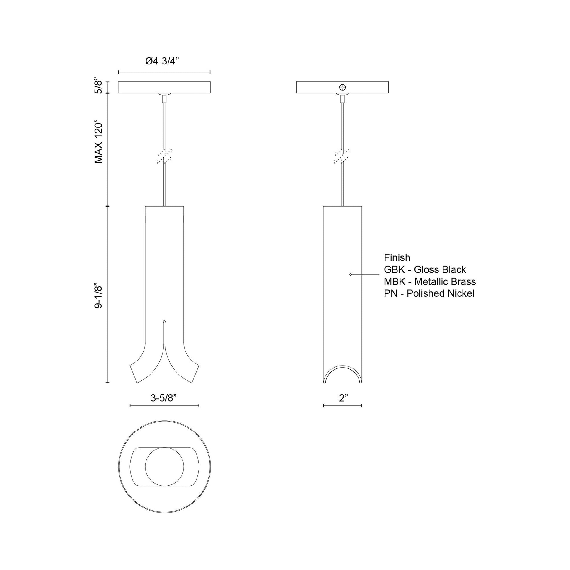 Husk LED Pendant Light - line drawing.