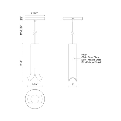 Husk LED Pendant Light - line drawing.