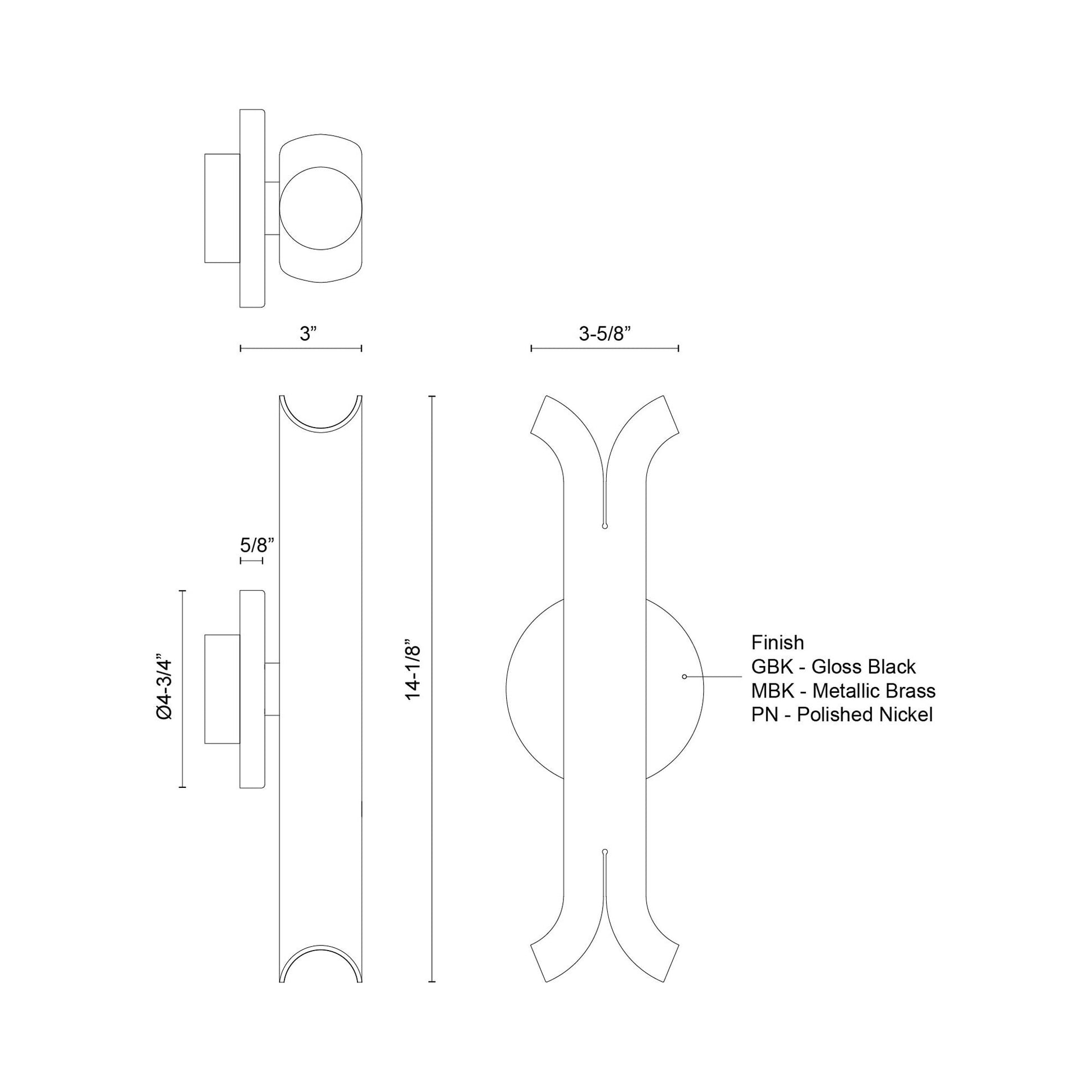 Husk LED Wall Light - line drawing.