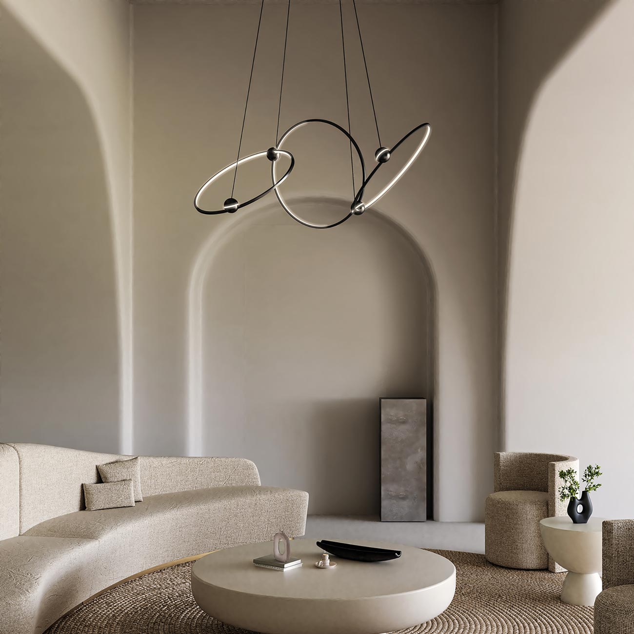 Isho LED Chandelier in living room.