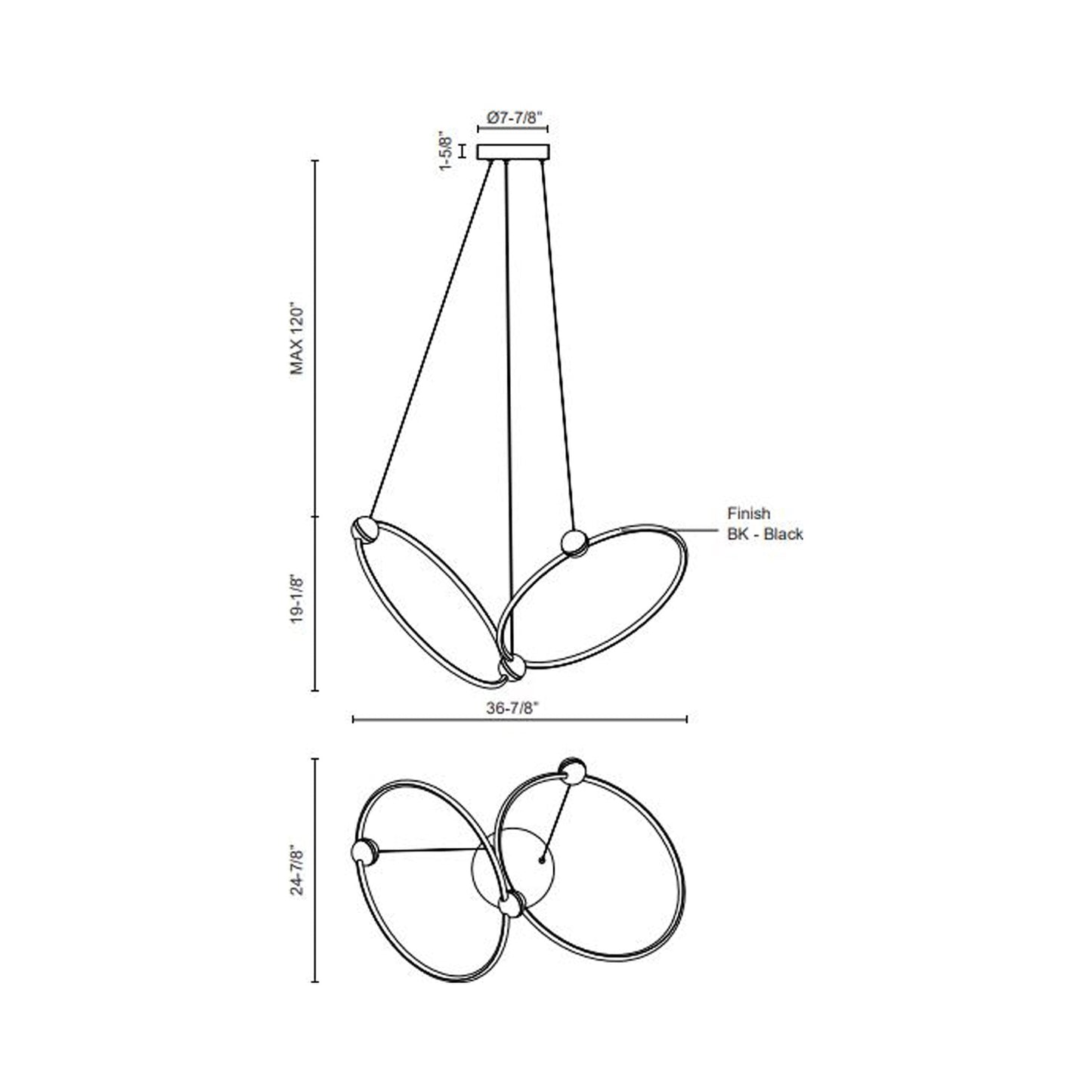Isho LED Chandelier - line drawing.
