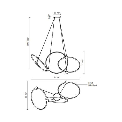 Isho LED Chandelier - line drawing.