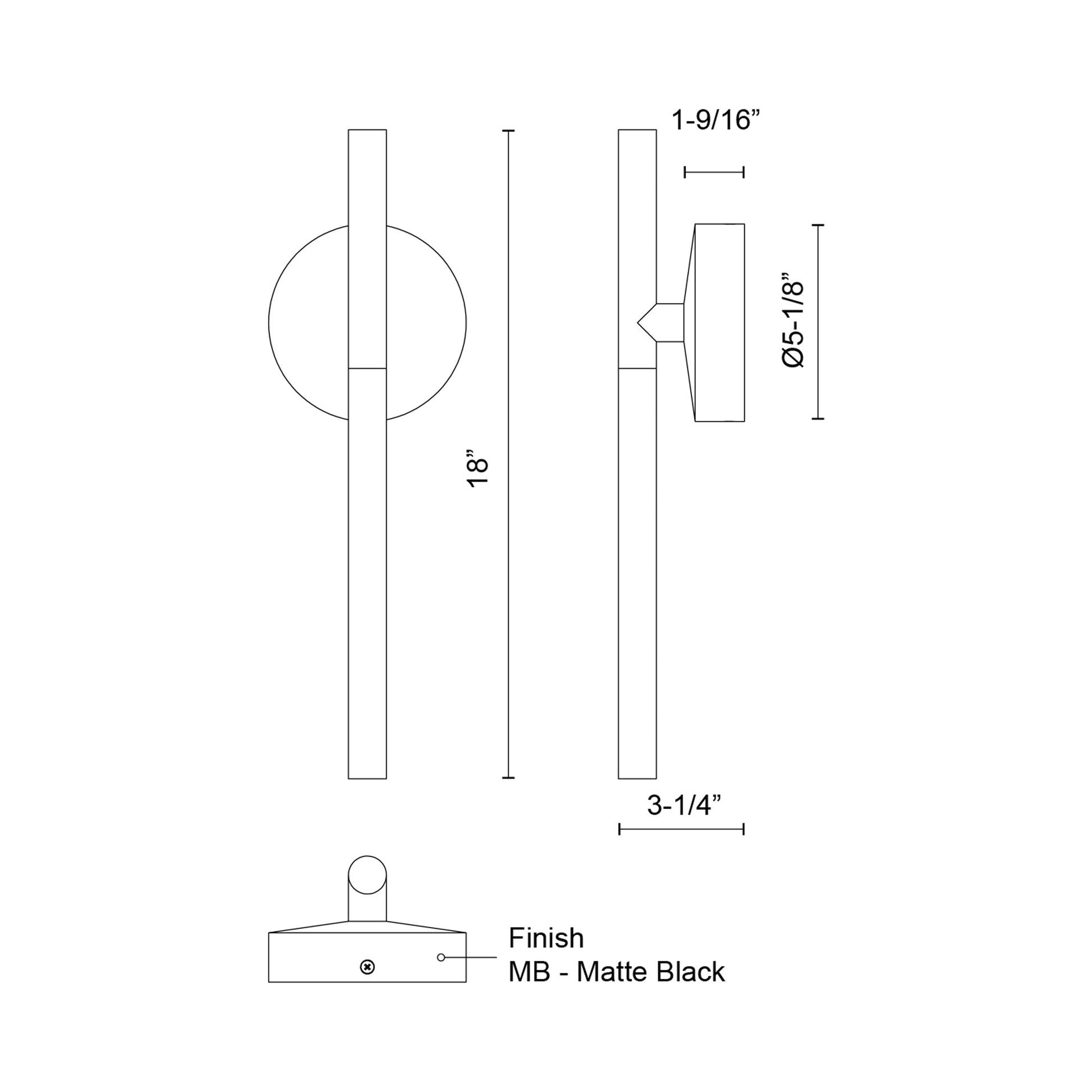 Jeanie LED Wall Light - line drawing.