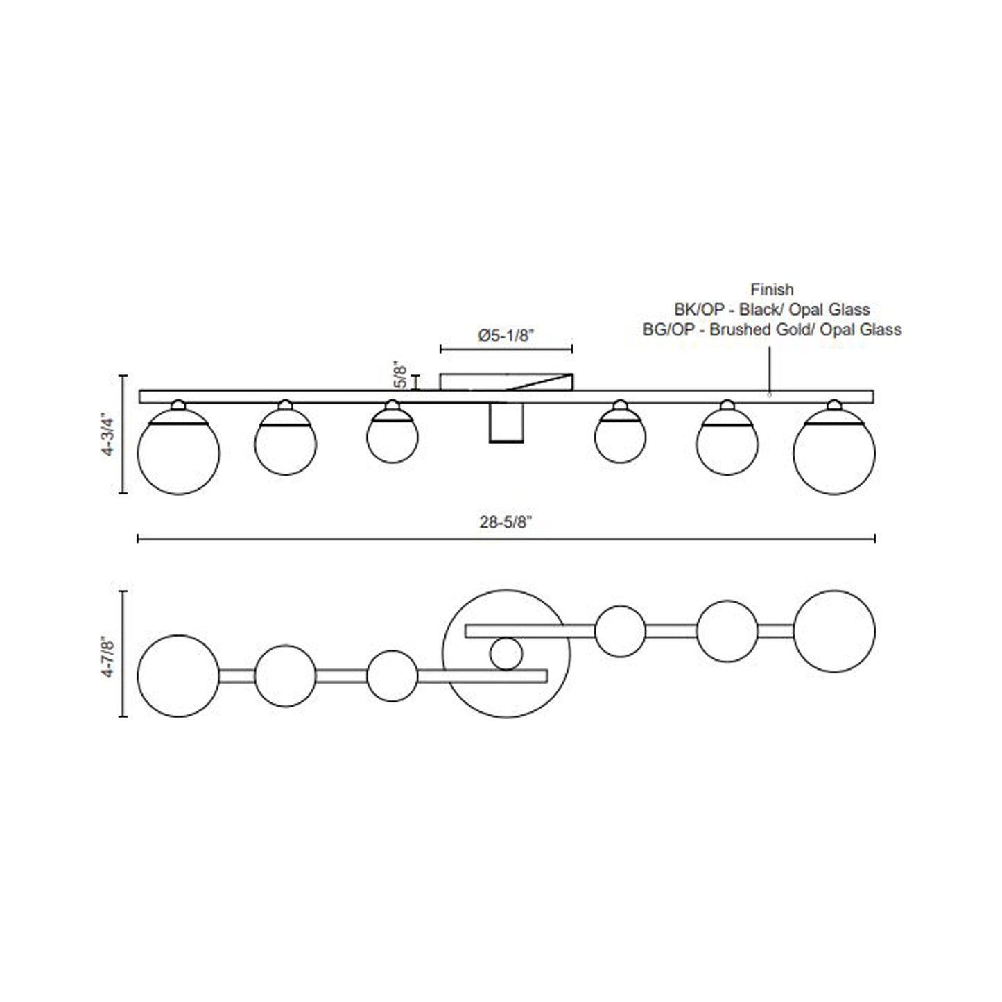 Juniper LED Bath Vanity Light - line drawing.