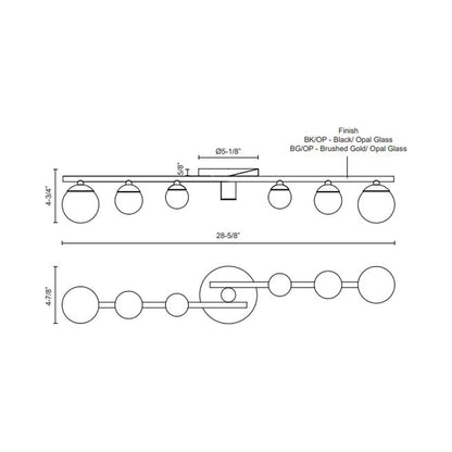 Juniper LED Bath Vanity Light - line drawing.