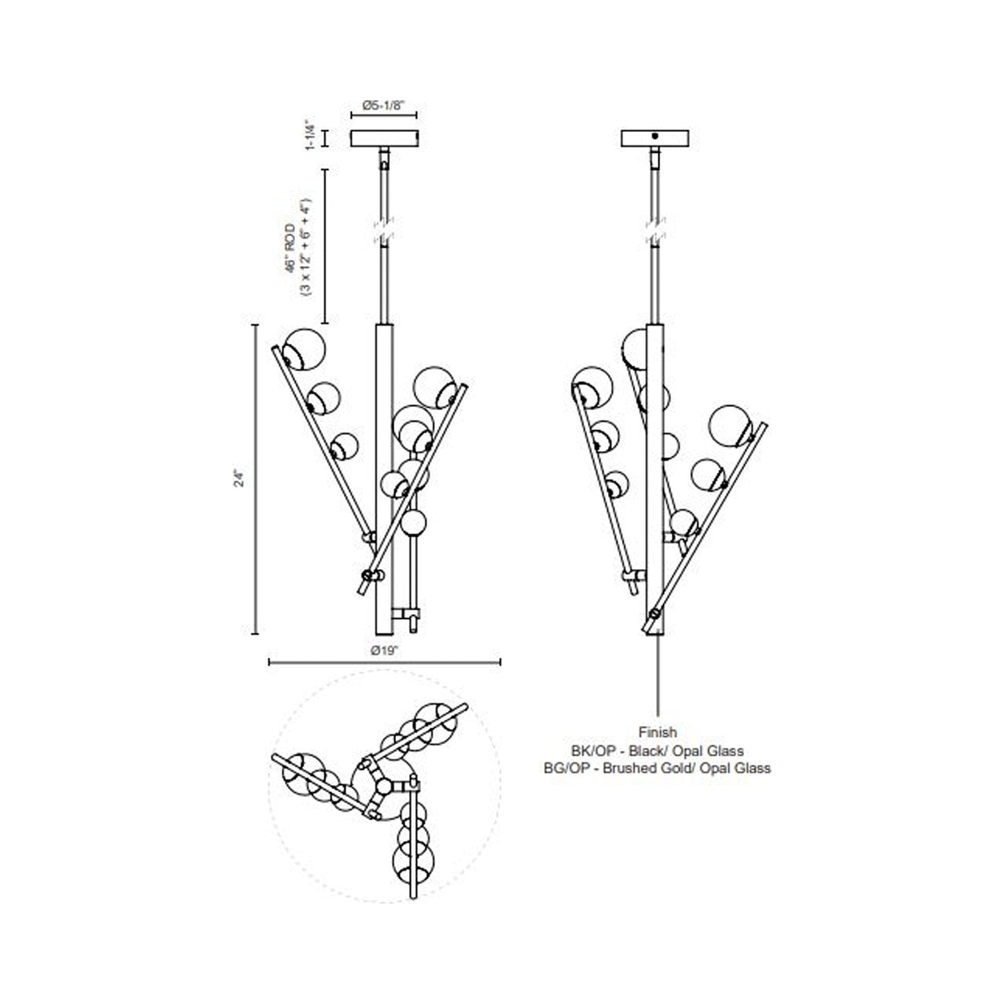 Juniper LED Chandelier - line drawing.