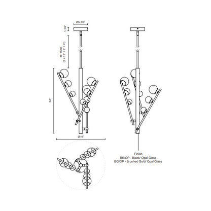 Juniper LED Chandelier - line drawing.