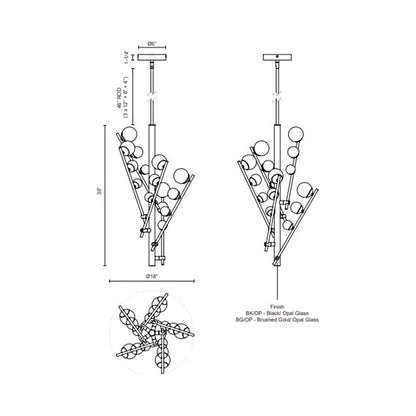 Juniper LED Chandelier - line drawing.