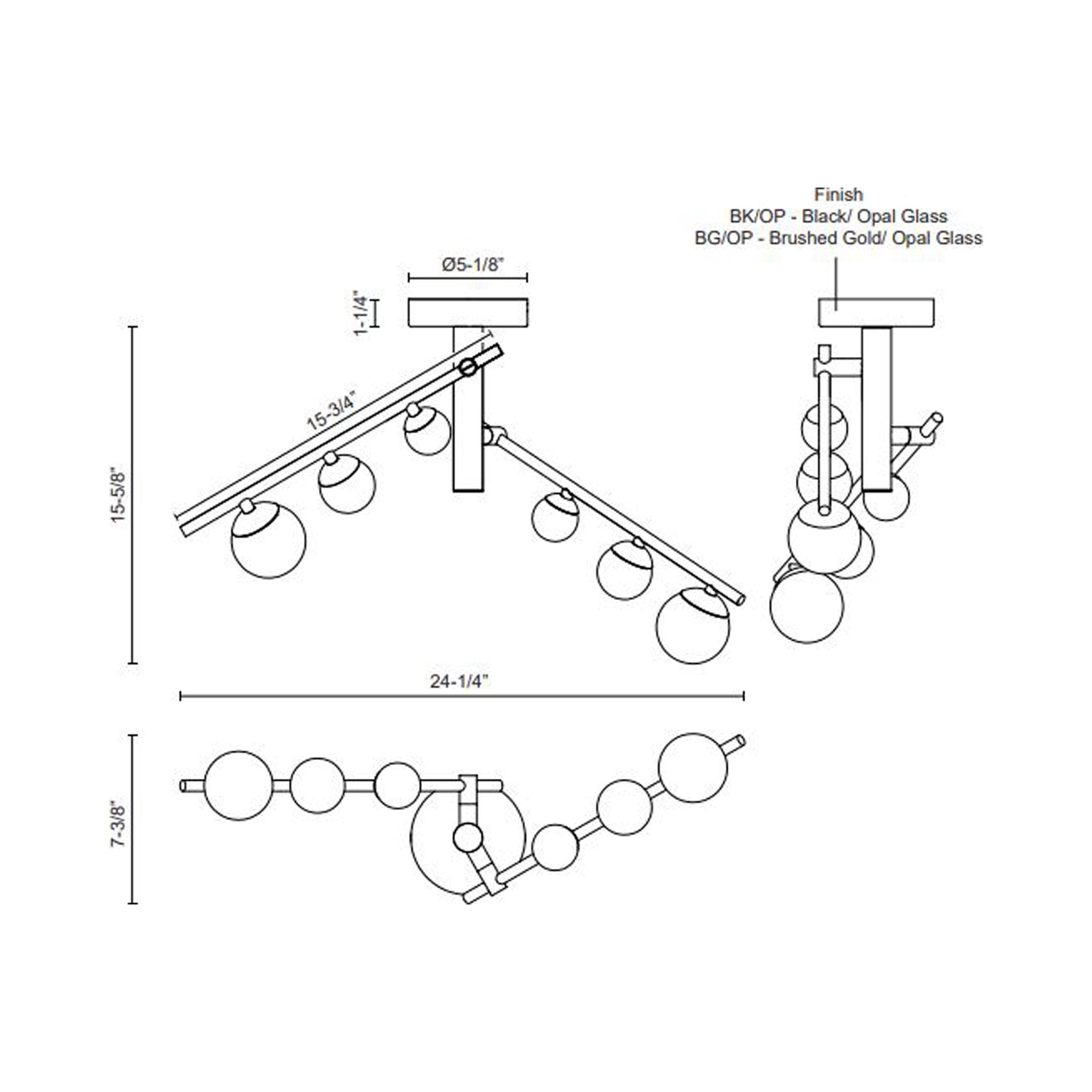 Juniper LED Semi-Flush Mount Ceiling Light - line drawing.