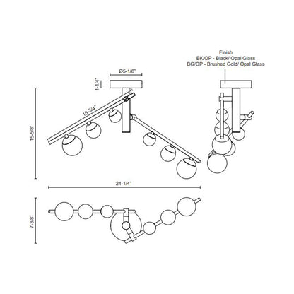 Juniper LED Semi-Flush Mount Ceiling Light - line drawing.