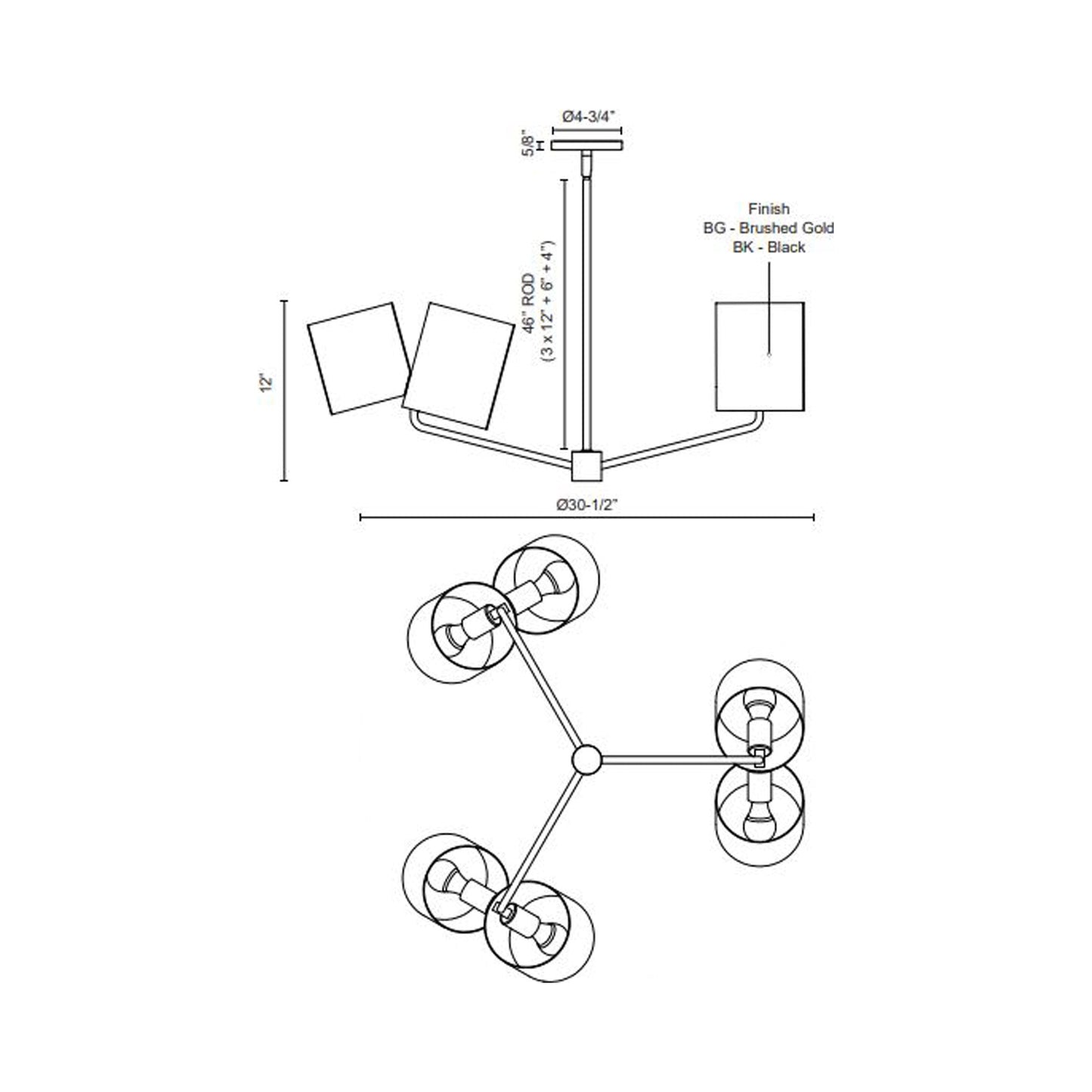 Keiko Chandelier - line drawing.