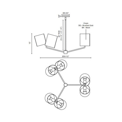 Keiko Chandelier - line drawing.