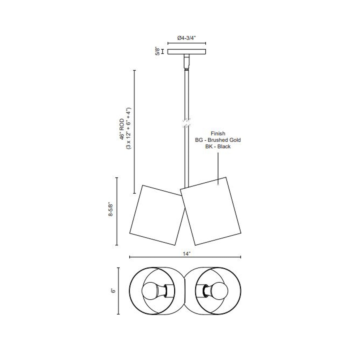 Keiko Pendant Light - line drawing.