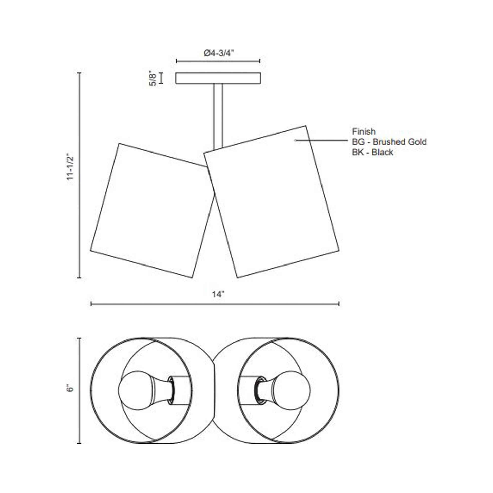 Keiko Semi-Flush Mount Ceiling Light - line drawing.