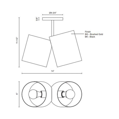 Keiko Semi-Flush Mount Ceiling Light - line drawing.