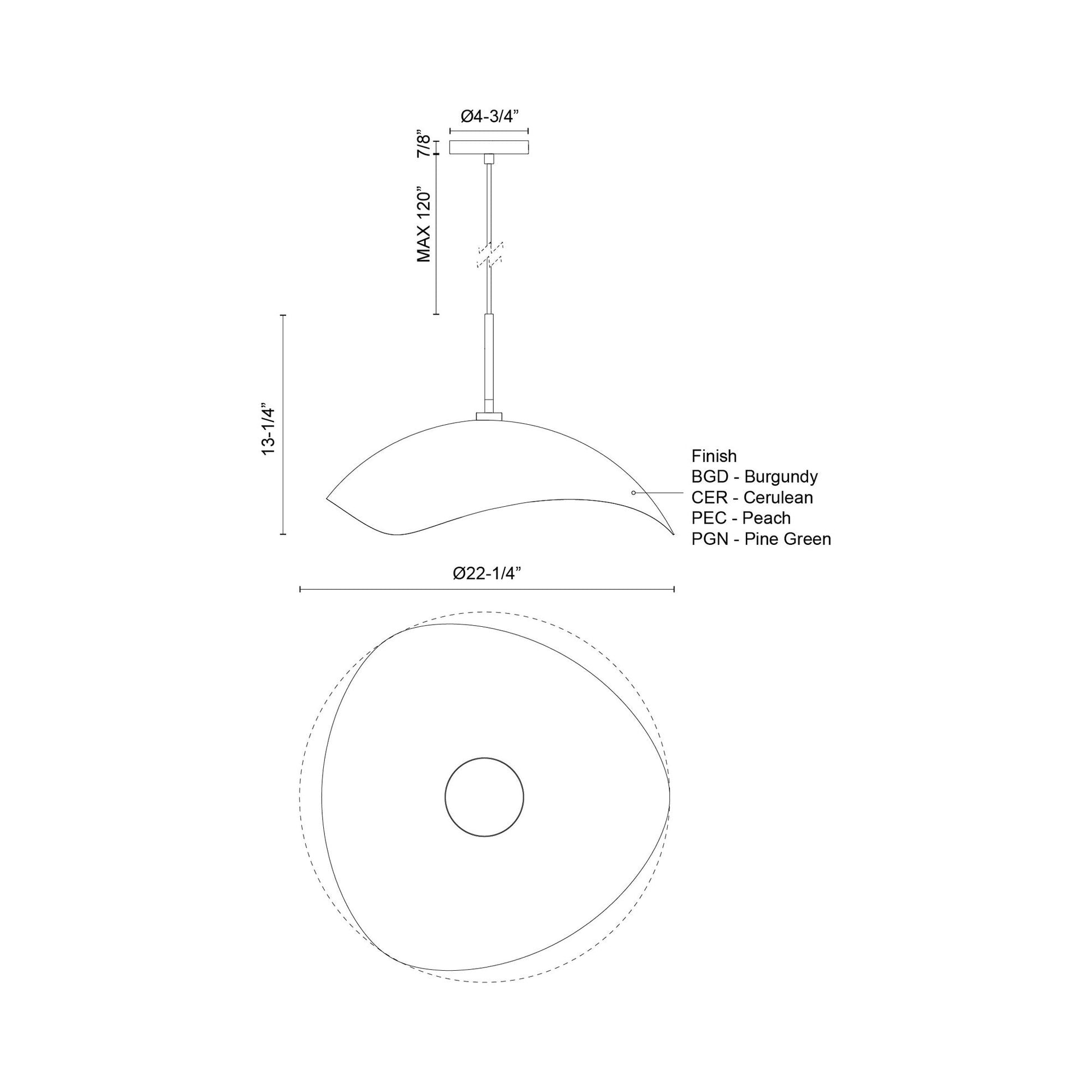 Kirby Pendant Light - line drawing.