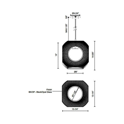 Kona Outdoor Pendant Light - line drawing.