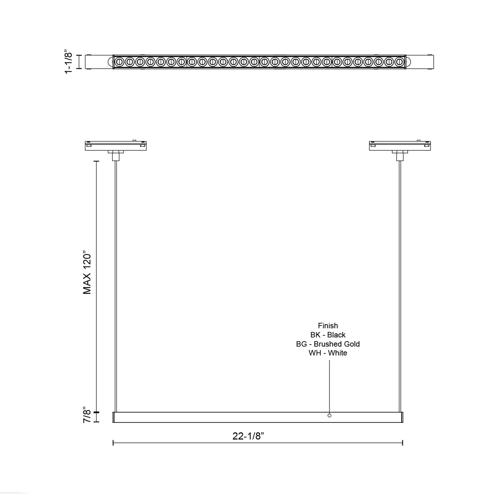 Kyan Trilo Track Linear LED Pendant Light - line drawing.
