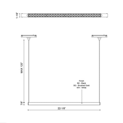 Kyan Trilo Track Linear LED Pendant Light - line drawing.