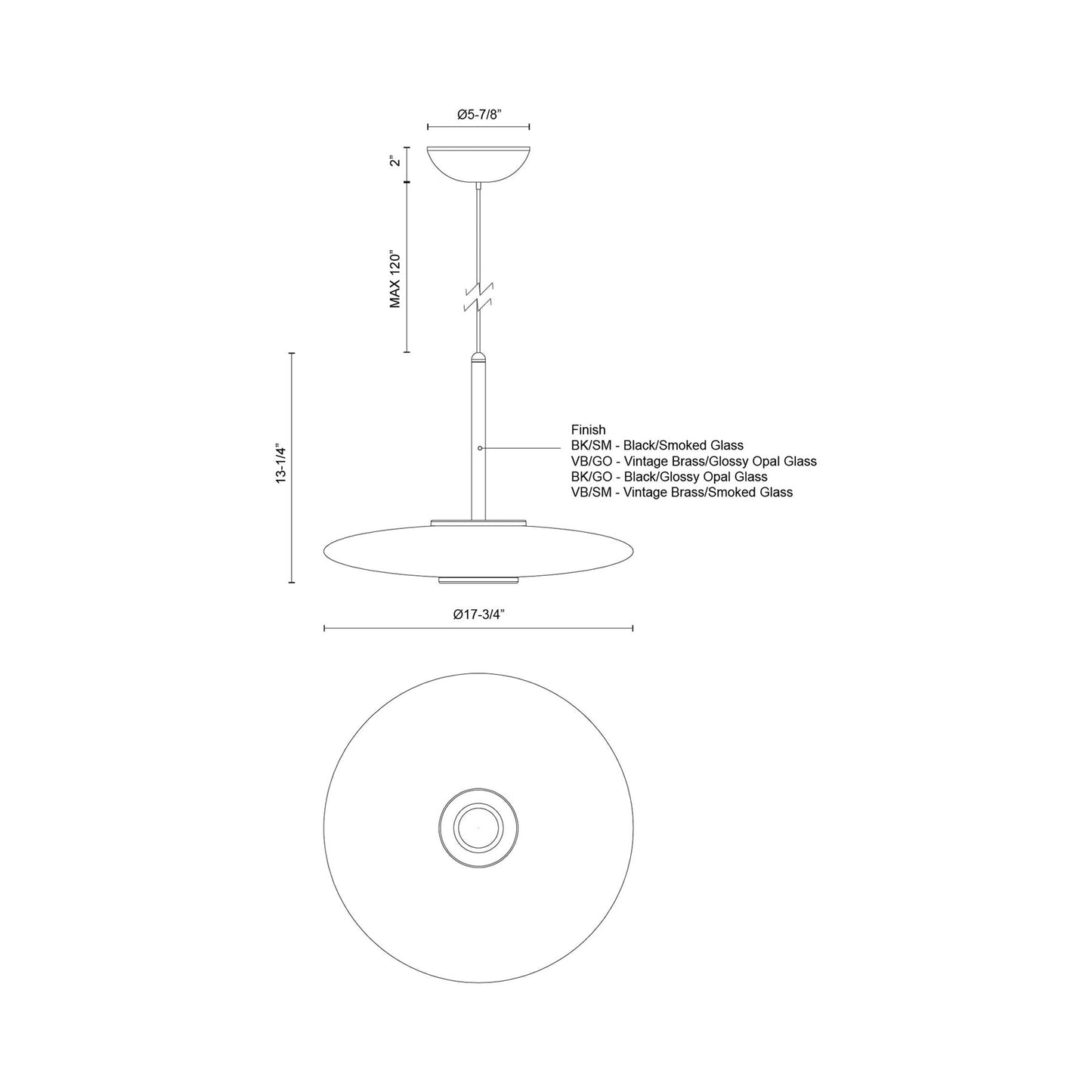 Kyoto LED Pendant Light - line drawing.