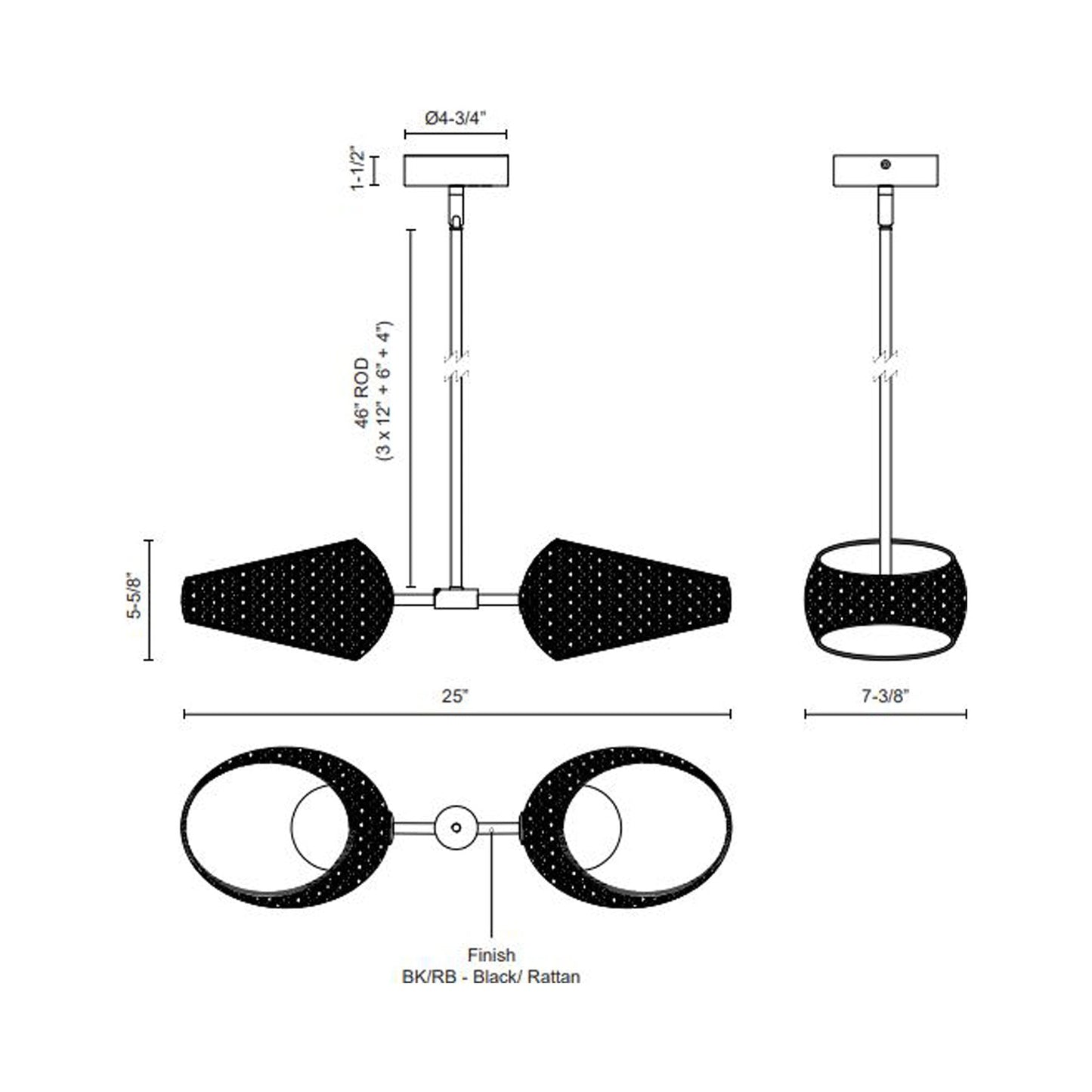 Lanai LED Pendant Light - line drawing.