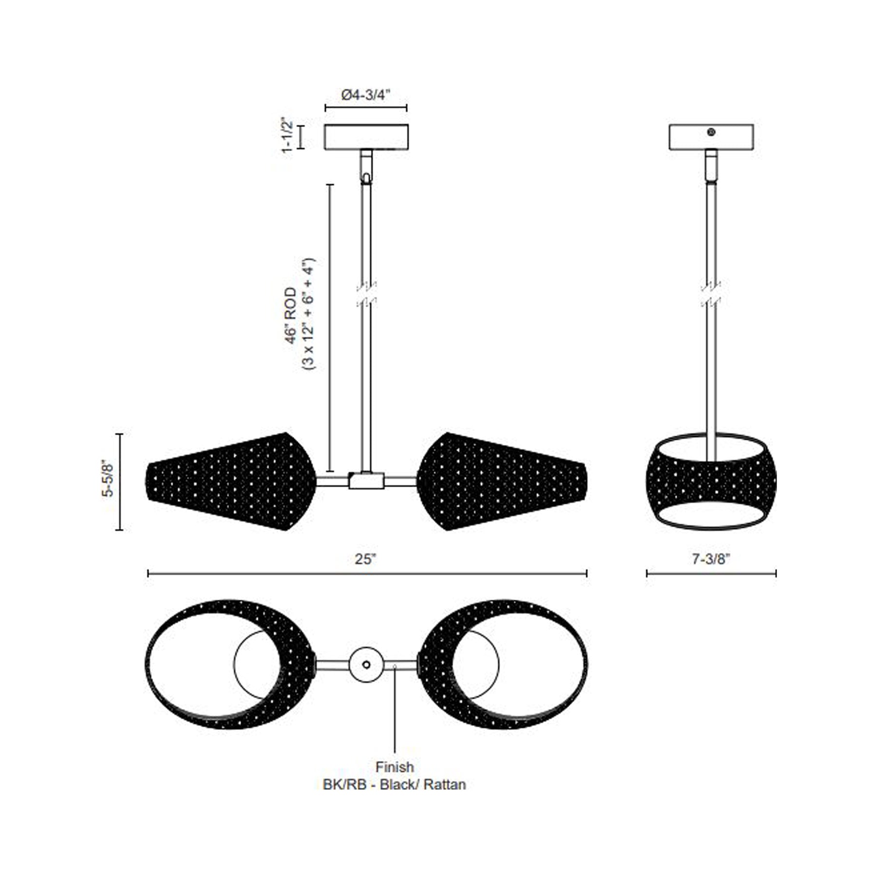 Lanai LED Pendant Light - line drawing.