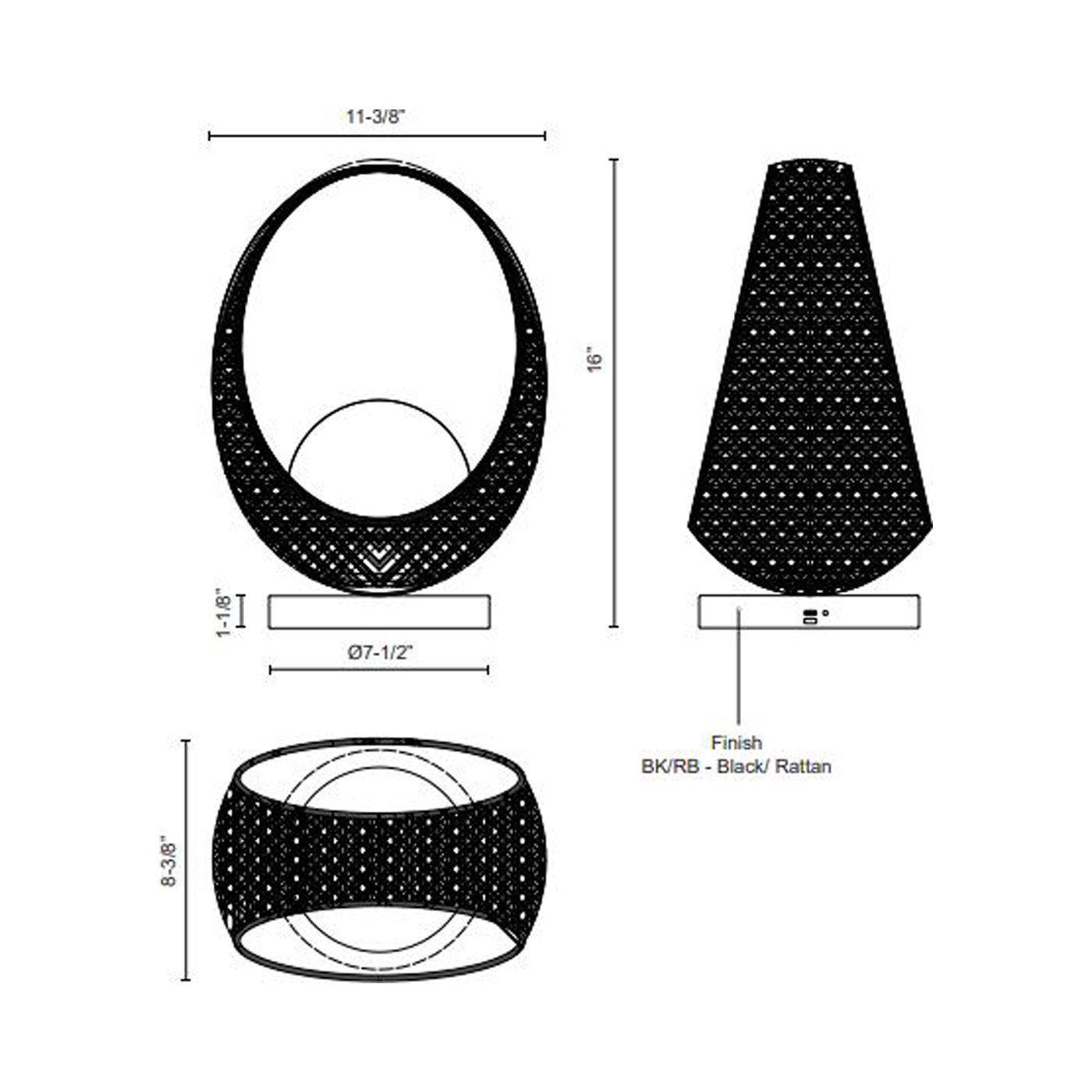 Lanai LED Table Lamp - line drawing.