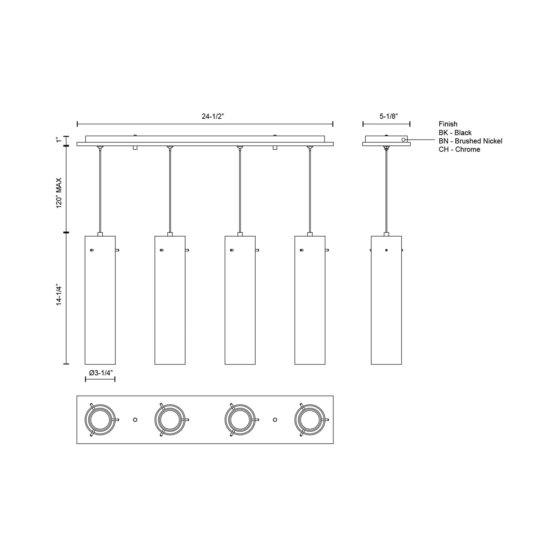 Lena Multi Light LED Pendant Light - line drawing.