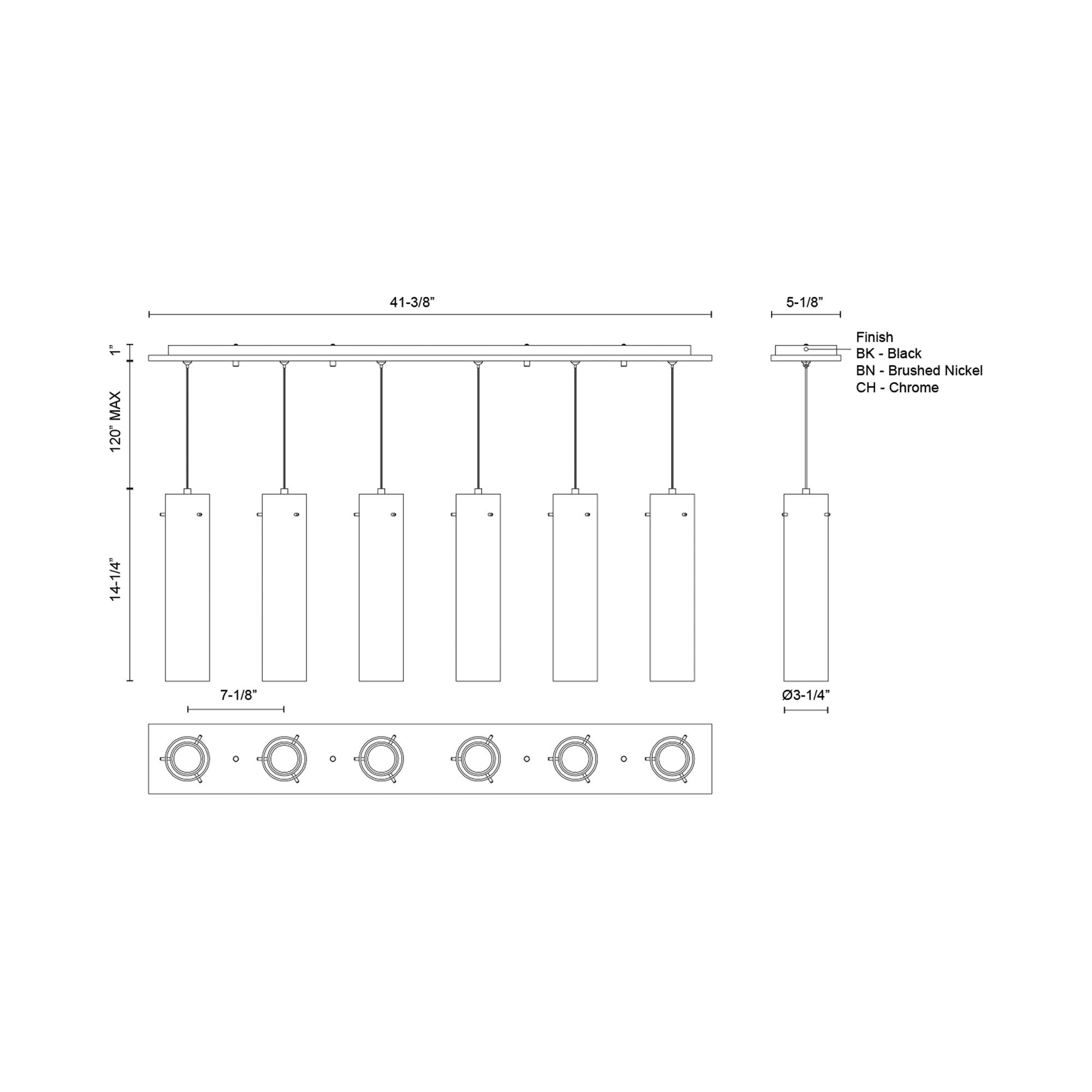 Lena Multi Light LED Pendant Light - line drawing.