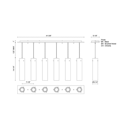 Lena Multi Light LED Pendant Light - line drawing.