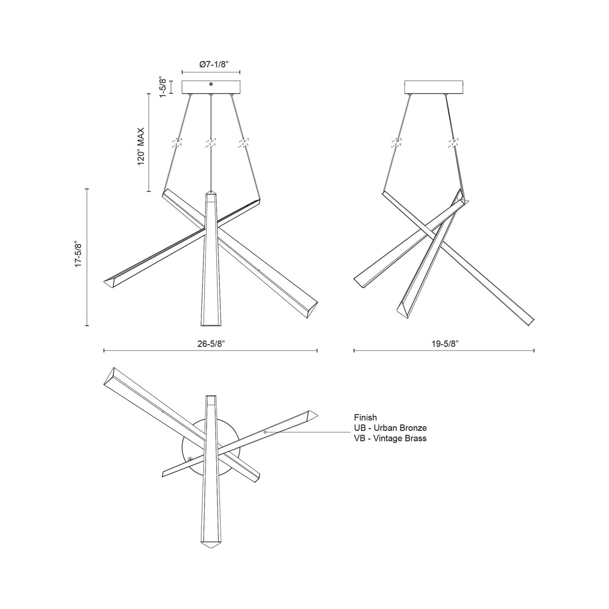 Lex LED Chandelier - line drawing.