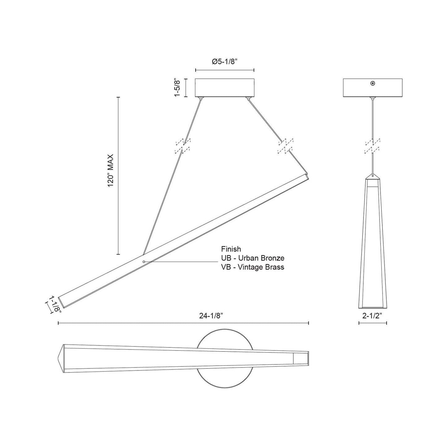 Lex Linear LED Pendant Light - line drawing.
