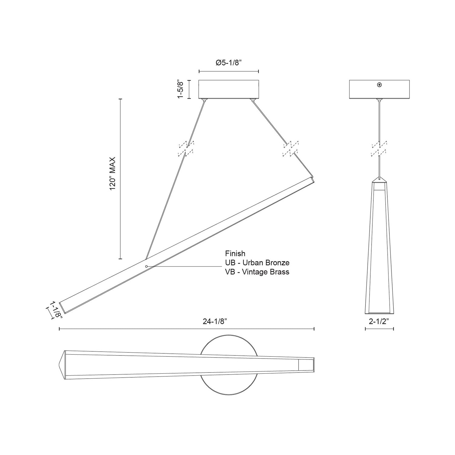 Lex Linear LED Pendant Light - line drawing.