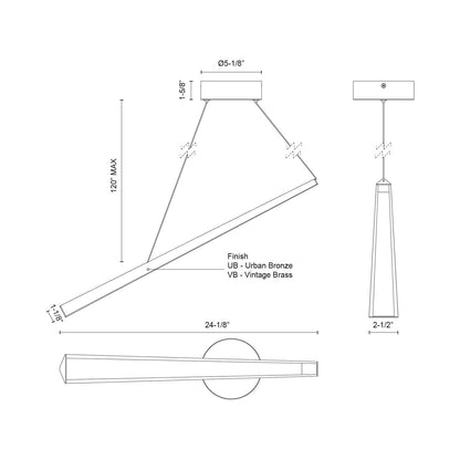 Lex Linear LED Pendant Light - line drawing.